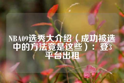 NBA09选秀大介绍（成功被选中的方法竟是这些）：登3平台出租-第1张图片-皇冠信用盘出租