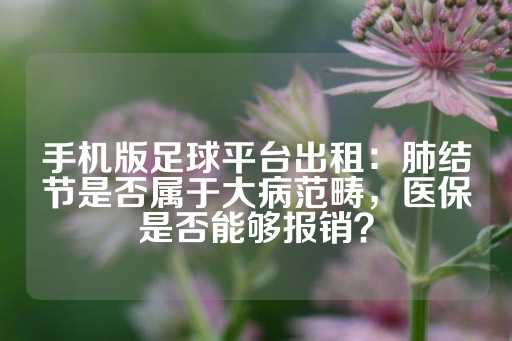 手机版足球平台出租：肺结节是否属于大病范畴，医保是否能够报销？