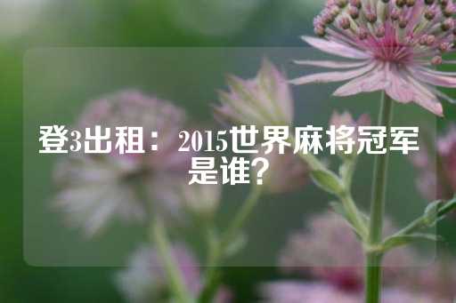 登3出租：2015世界麻将冠军是谁？