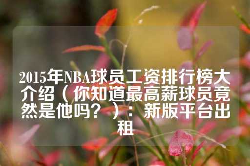 2015年NBA球员工资排行榜大介绍（你知道最高薪球员竟然是他吗？）：新版平台出租-第1张图片-皇冠信用盘出租