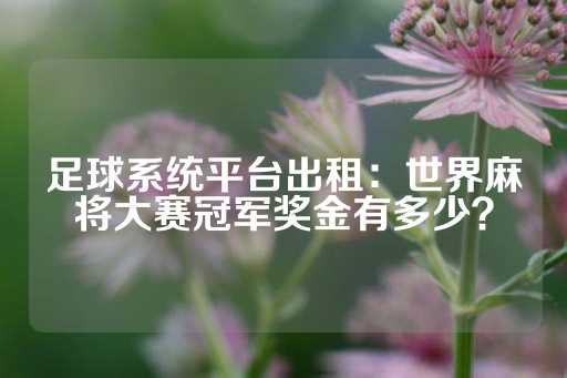 足球系统平台出租：世界麻将大赛冠军奖金有多少？-第1张图片-皇冠信用盘出租