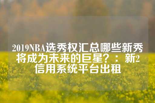 2019NBA选秀权汇总哪些新秀将成为未来的巨星？：新2信用系统平台出租