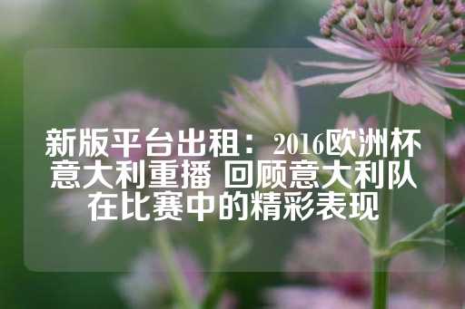 新版平台出租：2016欧洲杯意大利重播 回顾意大利队在比赛中的精彩表现-第1张图片-皇冠信用盘出租