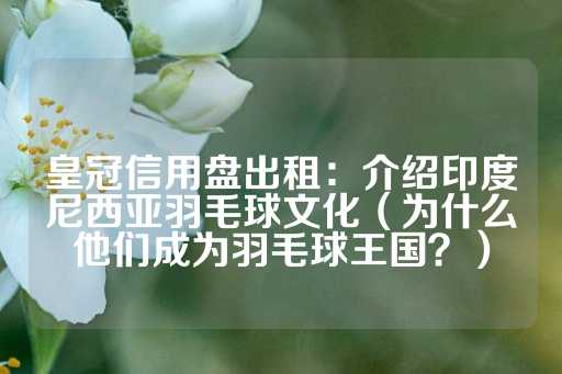 皇冠信用盘出租：介绍印度尼西亚羽毛球文化（为什么他们成为羽毛球王国？）