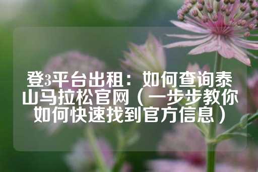 登3平台出租：如何查询泰山马拉松官网（一步步教你如何快速找到官方信息）