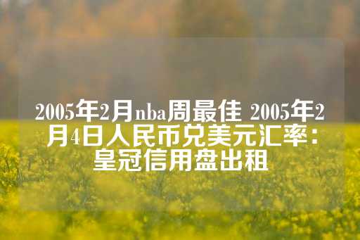 2005年2月nba周最佳 2005年2月4日人民币兑美元汇率：皇冠信用盘出租