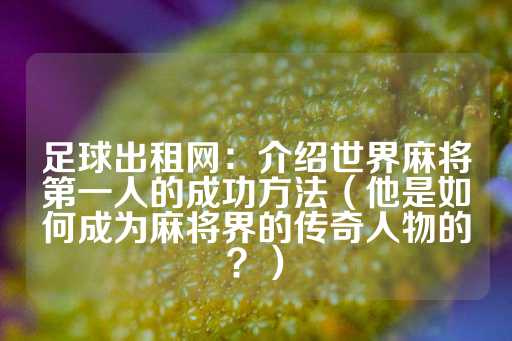 足球出租网：介绍世界麻将第一人的成功方法（他是如何成为麻将界的传奇人物的？）-第1张图片-皇冠信用盘出租