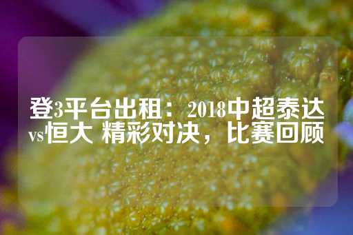 登3平台出租：2018中超泰达vs恒大 精彩对决，比赛回顾-第1张图片-皇冠信用盘出租