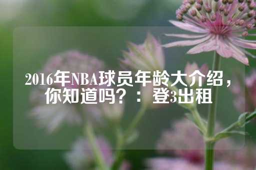 2016年NBA球员年龄大介绍，你知道吗？：登3出租