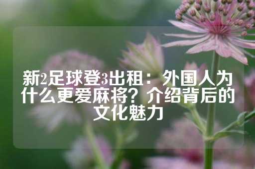 新2足球登3出租：外国人为什么更爱麻将？介绍背后的文化魅力-第1张图片-皇冠信用盘出租