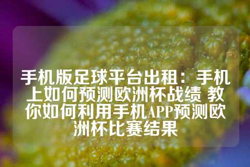 手机版足球平台出租：手机上如何预测欧洲杯战绩 教你如何利用手机APP预测欧洲杯比赛结果-第1张图片-皇冠信用盘出租