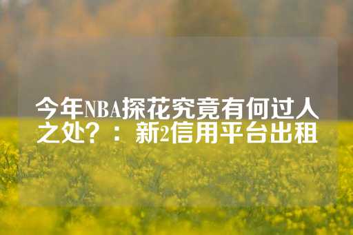 今年NBA探花究竟有何过人之处？：新2信用平台出租