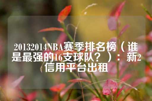 20132014NBA赛季排名榜（谁是最强的16支球队？）：新2信用平台出租