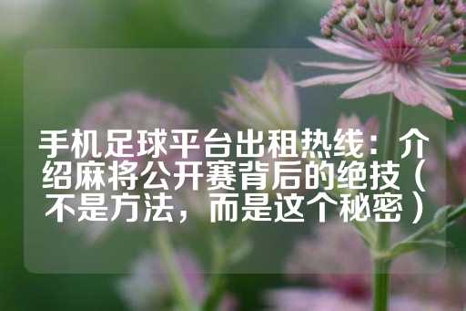 手机足球平台出租热线：介绍麻将公开赛背后的绝技（不是方法，而是这个秘密）-第1张图片-皇冠信用盘出租