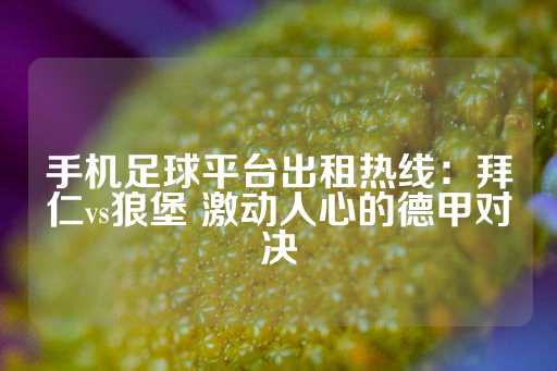 手机足球平台出租热线：拜仁vs狼堡 激动人心的德甲对决