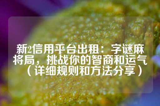 新2信用平台出租：字谜麻将局，挑战你的智商和运气（详细规则和方法分享）-第1张图片-皇冠信用盘出租