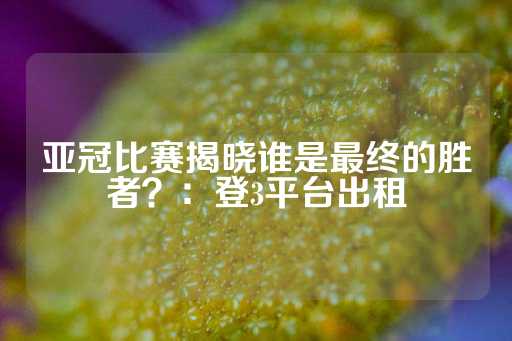 亚冠比赛揭晓谁是最终的胜者？：登3平台出租-第1张图片-皇冠信用盘出租