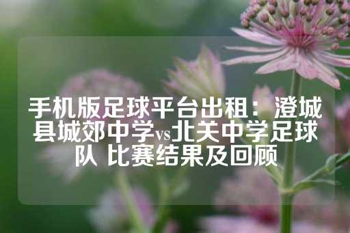 手机版足球平台出租：澄城县城郊中学vs北关中学足球队 比赛结果及回顾