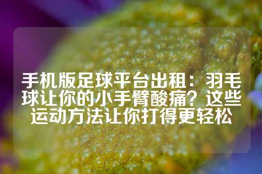 手机版足球平台出租：羽毛球让你的小手臂酸痛？这些运动方法让你打得更轻松-第1张图片-皇冠信用盘出租