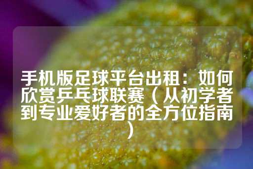 手机版足球平台出租：如何欣赏乒乓球联赛（从初学者到专业爱好者的全方位指南）