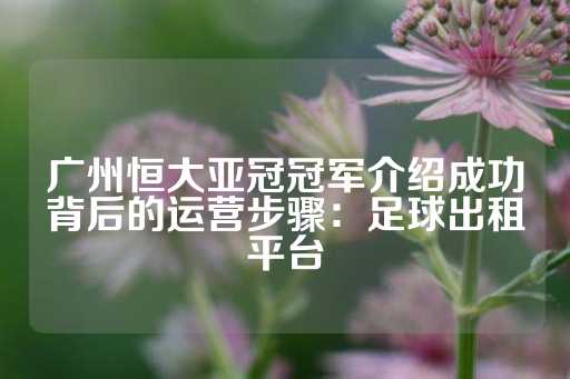 广州恒大亚冠冠军介绍成功背后的运营步骤：足球出租平台-第1张图片-皇冠信用盘出租