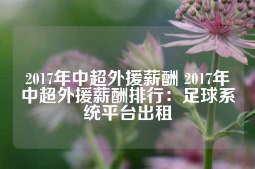 2017年中超外援薪酬 2017年中超外援薪酬排行：足球系统平台出租