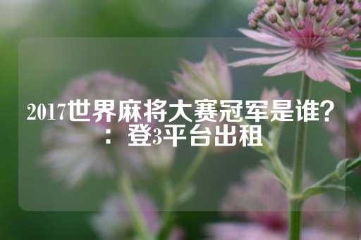 2017世界麻将大赛冠军是谁？：登3平台出租