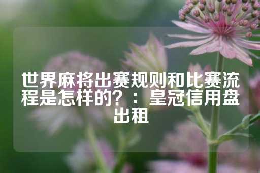 世界麻将出赛规则和比赛流程是怎样的？：皇冠信用盘出租-第1张图片-皇冠信用盘出租