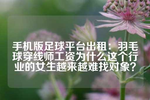 手机版足球平台出租：羽毛球穿线师工资为什么这个行业的女生越来越难找对象？-第1张图片-皇冠信用盘出租