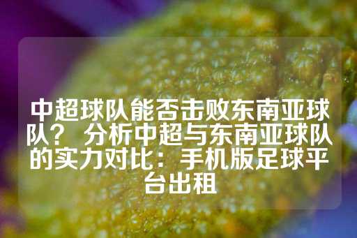 中超球队能否击败东南亚球队？ 分析中超与东南亚球队的实力对比：手机版足球平台出租-第1张图片-皇冠信用盘出租