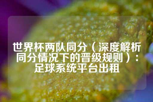 世界杯两队同分（深度解析同分情况下的晋级规则）：足球系统平台出租-第1张图片-皇冠信用盘出租