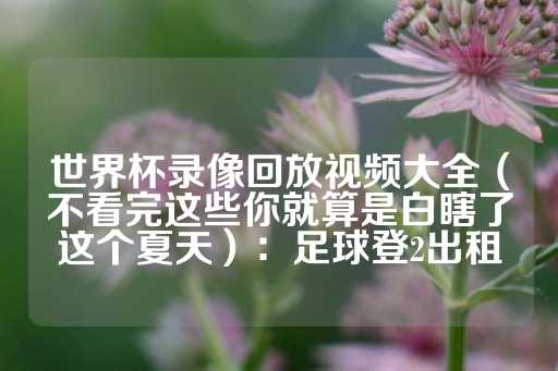 世界杯录像回放视频大全（不看完这些你就算是白瞎了这个夏天）：足球登2出租-第1张图片-皇冠信用盘出租