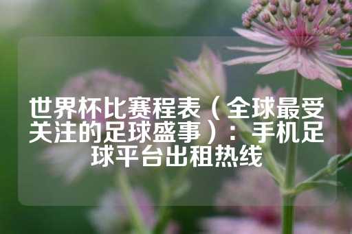 世界杯比赛程表（全球最受关注的足球盛事）：手机足球平台出租热线-第1张图片-皇冠信用盘出租