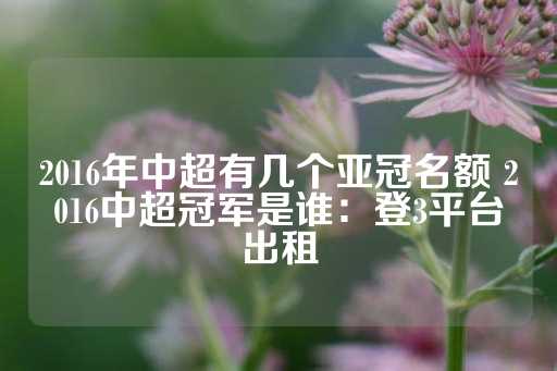 2016年中超有几个亚冠名额 2016中超冠军是谁：登3平台出租