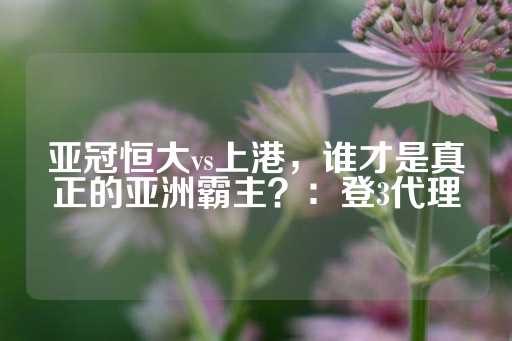 亚冠恒大vs上港，谁才是真正的亚洲霸主？：登3代理