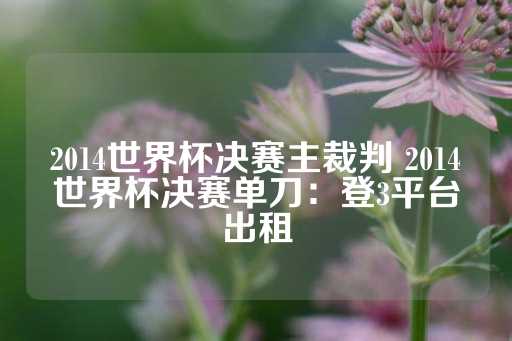 2014世界杯决赛主裁判 2014世界杯决赛单刀：登3平台出租-第1张图片-皇冠信用盘出租