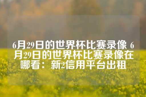 6月29日的世界杯比赛录像 6月29日的世界杯比赛录像在哪看：新2信用平台出租