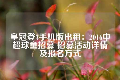 皇冠登3手机版出租：2016中超球童招募 招募活动详情及报名方式