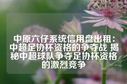 中原六仔系统信用盘出租：中超足协杯资格的争夺战 揭秘中超球队争夺足协杯资格的激烈竞争-第1张图片-皇冠信用盘出租