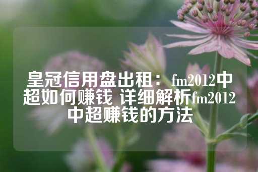 皇冠信用盘出租：fm2012中超如何赚钱 详细解析fm2012中超赚钱的方法-第1张图片-皇冠信用盘出租