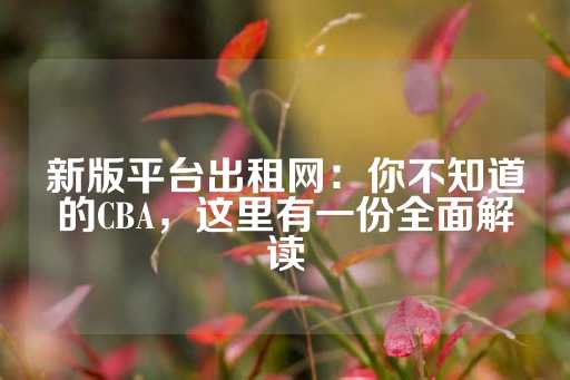 新版平台出租网：你不知道的CBA，这里有一份全面解读