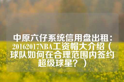 中原六仔系统信用盘出租：20162017NBA工资帽大介绍（球队如何在合理范围内签约超级球星？）-第1张图片-皇冠信用盘出租