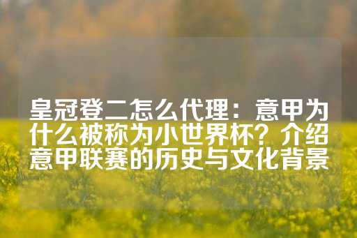 皇冠登二怎么代理：意甲为什么被称为小世界杯？介绍意甲联赛的历史与文化背景