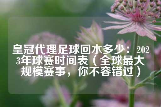 皇冠代理足球回水多少：2023年球赛时间表（全球最大规模赛事，你不容错过）