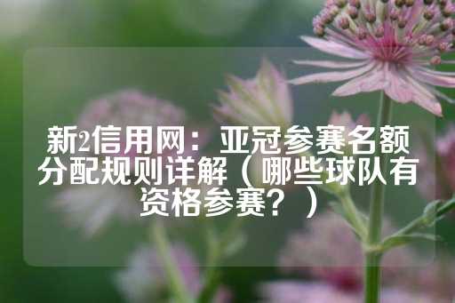 新2信用网：亚冠参赛名额分配规则详解（哪些球队有资格参赛？）