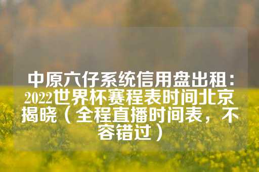 中原六仔系统信用盘出租：2022世界杯赛程表时间北京揭晓（全程直播时间表，不容错过）