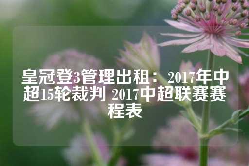 皇冠登3管理出租：2017年中超15轮裁判 2017中超联赛赛程表-第1张图片-皇冠信用盘出租