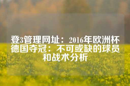 登3管理网址：2016年欧洲杯德国夺冠：不可或缺的球员和战术分析