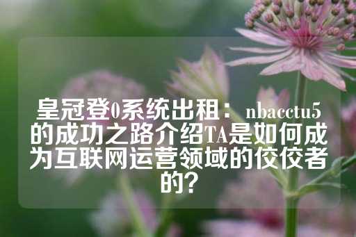 皇冠登0系统出租：nbacctu5的成功之路介绍TA是如何成为互联网运营领域的佼佼者的？