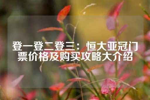 登一登二登三：恒大亚冠门票价格及购买攻略大介绍